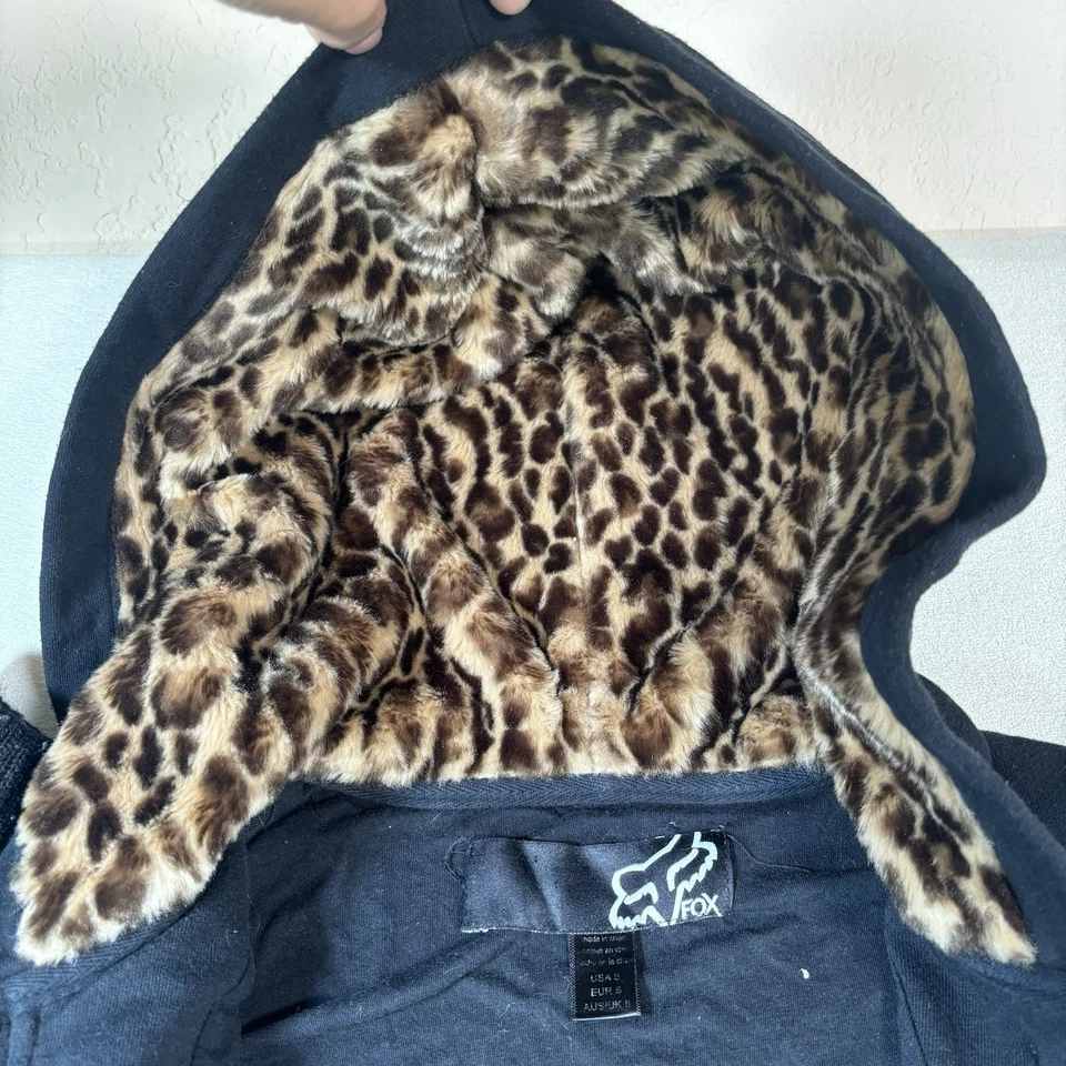 Sudadera con capucha vintage Y2K Fox Racing Riders guepardo piel sintética cremallera para mujer pequeña gótica Foto 4 de 4