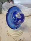 Fenton Cobalt Blue Bye Bye Butterfly Hand Painted Hat and Stand LE #80/2500