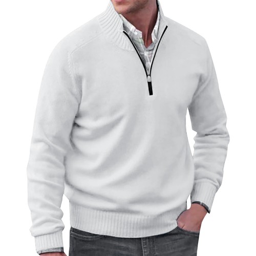 Men's Long Sleeve Pullover Sweater Quarter-Zip Mock Neck Solid Casual Sweatshirt - Picture 64 of 66