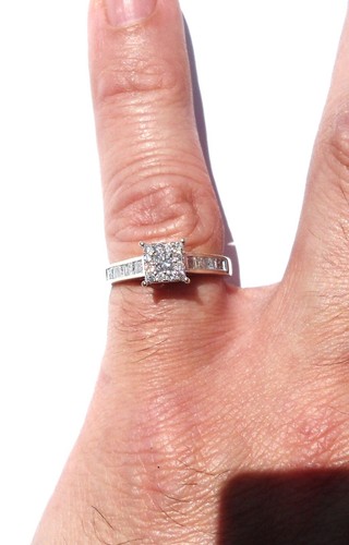 14k Solid White Gold Natural Princess Cut Diamond Ring Band W/Accents - Size 6.5 - Picture 23 of 24