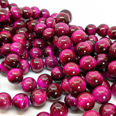 Himbeerfarbene Tigerauge Perlen, 6 Größen, volle Schnur, von Pearls Direct