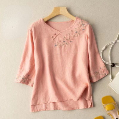 Ladies Chinese Ethnic Embroidery Shirt Floral Top Blouse Retro Party Casual Chic