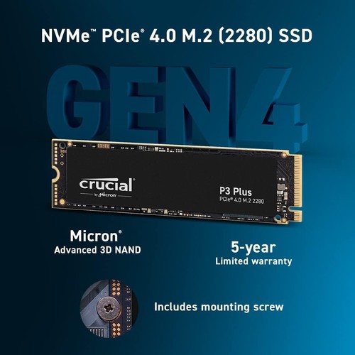 Crucial P3 Plus 2TB PCIe Gen4 3D NAND NVMe M.2 SSD CT2000P3PSSD8 - Picture 2 of 6