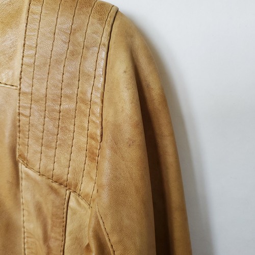 CHAQUETA RARA ZARA Vintage Cuero Suave Real Talla Pequeña Marrón Tostado Abrigo Estilo Moto - Imagen 14 de 16
