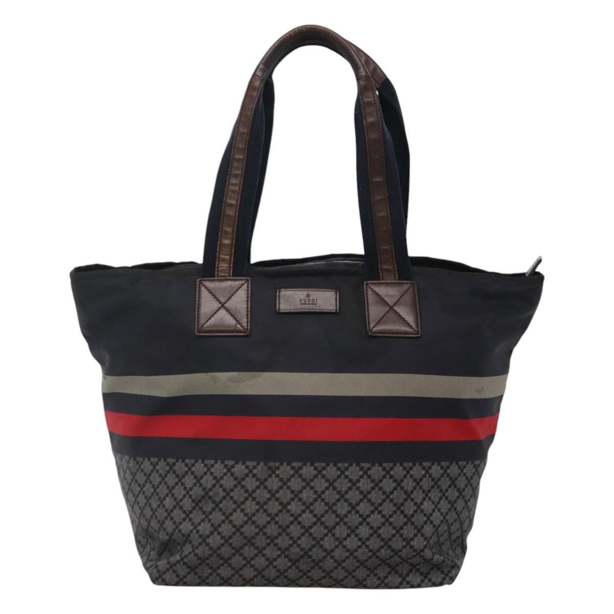GUCCI Diamante Tote Bag Nylon Navy Silver 267922 Auth