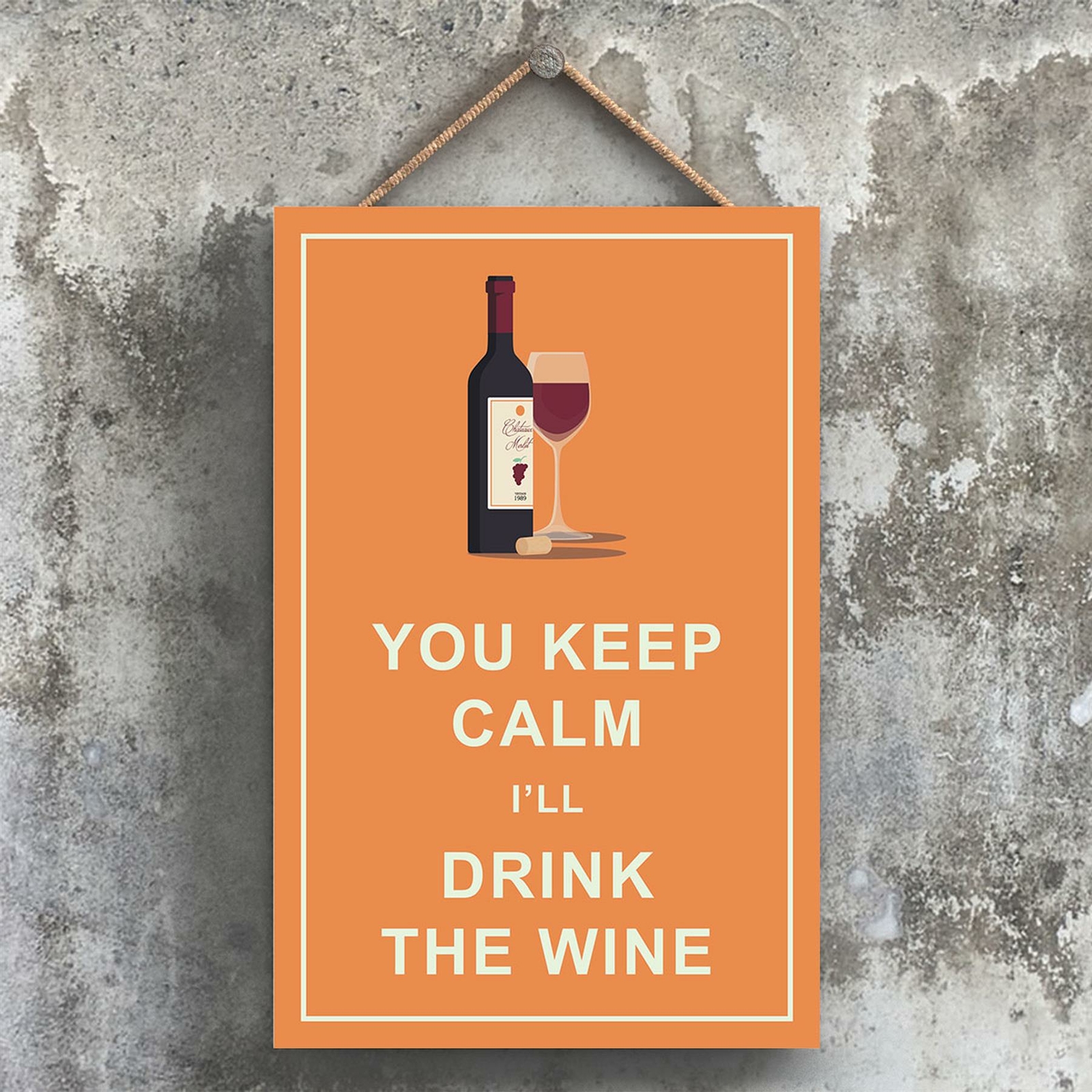 KEEP CALM DRINK RED WINE COMICAL WOODEN HANGNING ALCOHOL THEME PLAQUE