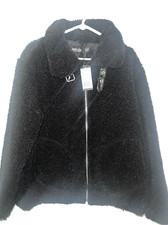 Mark Alan Ny Women's Black Zipper Faux Sherpa Lined Jacket Coat Size Medium New!