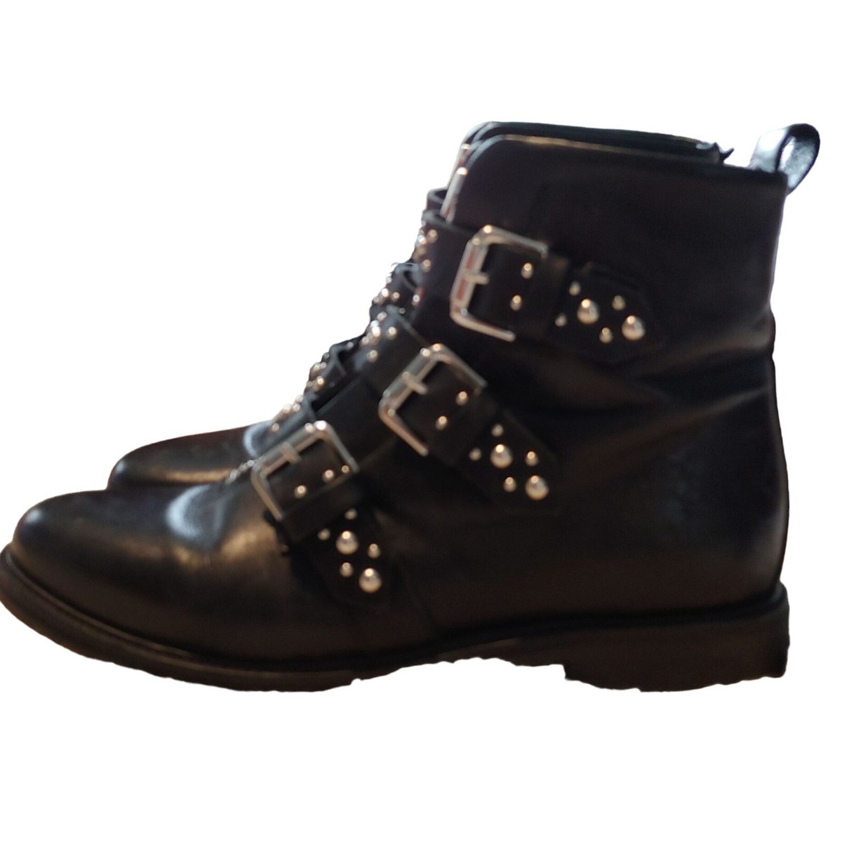 Studs Leather Ankle Boots スタッズ レザー アンクルブーツ NWT ZARA STUDDED FAUX PATENT LEATHER ANKLE BOOTS KIDS 3.5