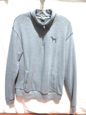 Pink By Victoria's Small Blue/Gray Black Logo Pullover 1/4 Zip Collar Sweatshirt