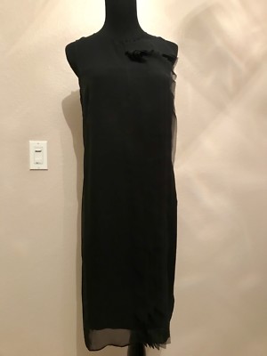 $1.460 8 40 M  NWT AKRIS black SHEER silk Sleeveless Cocktail Dress ruffle shift