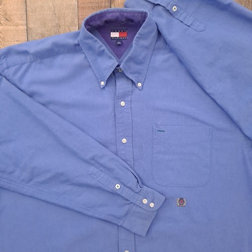 Camicia vintage Tommy Hilfiger blu uomo XL con bottoni manica lunga - Foto 3 di 12