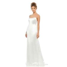 Mac Duggal CHARMEUSE RHINESTONE STRAP TRUMPET GOWN  White Bridal 12428 sz 4 $599