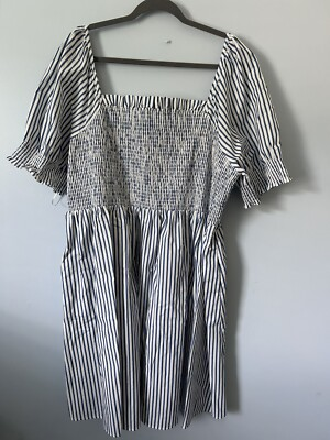 #ad Draper James Cam Smocked Blue And White Striped Dress Size 2x $22.25