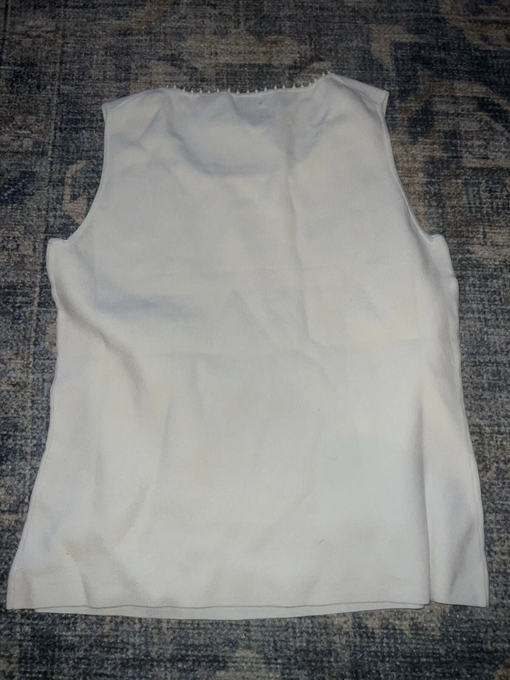 White Evie Tank Top Silk Blend With Beaded Neckline Detail  - Image 3 of 4