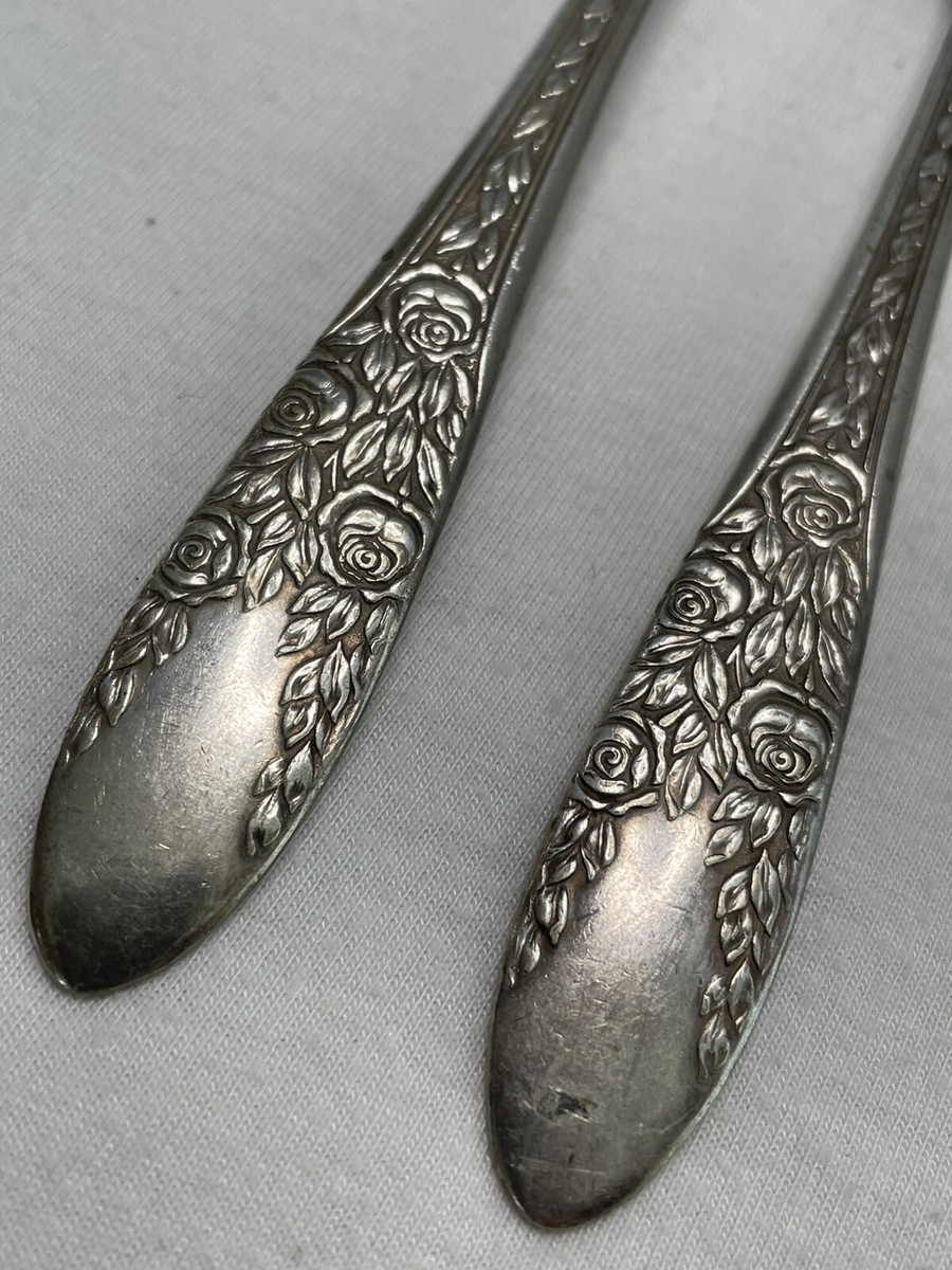Vtg 1937 National Silver Co A1 Silver Plate ROSE & LEAF 2 Soup
