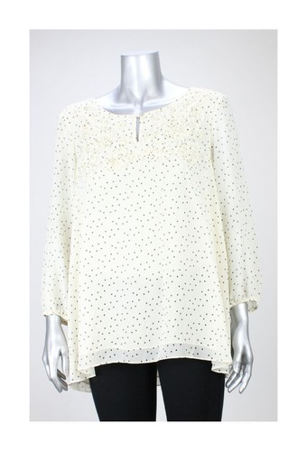 Blouse À Col Clé À Pois Ivory À Manches 3/4 Studio M | eBay
