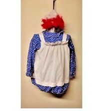 Homemade Raggedy Doll Costume with Bonnet Yarn Hair Rag Used