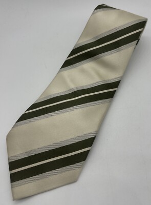 YSL Rive Gauche Men s Neck Tie Cream Sage Green 62  Long All Silk Stripes