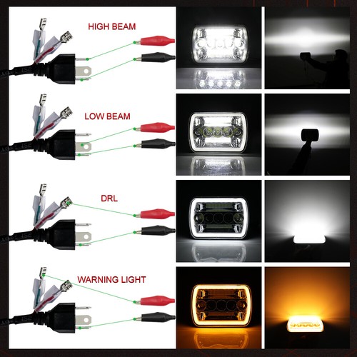 PAIR 7X6 5X7" Halo High Low Beam DRL LED Headlight Bulb Clear Sealed H4 HID - Foto 3 di 10