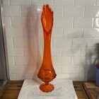 Vintage Fenton MCM 24” Amberina Orange & Yellow Swung Vase Glows Stunning