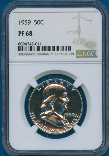 1959 NGC PF68 Franklin Half Dollar 50c US Mint Coin 1959-P NGC PF68 Blast White