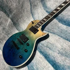 Electric Guitar Burl Maple Top Ocean Blue Rosewood Fretboard Active Pickups ESP