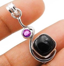 Joyería colgante de plata esterlina maciza 925 de hematita natural y amatista @16-6