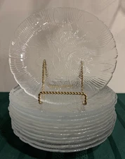 Arcoroc Canterbury Crocus 7 3/4” Glass Etched Salad/Dessert Plates Set 12 NICE!