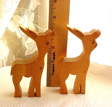 Vintage Handcrafted Wooden Reindeer Figures 2 Piece Lot Whimsical