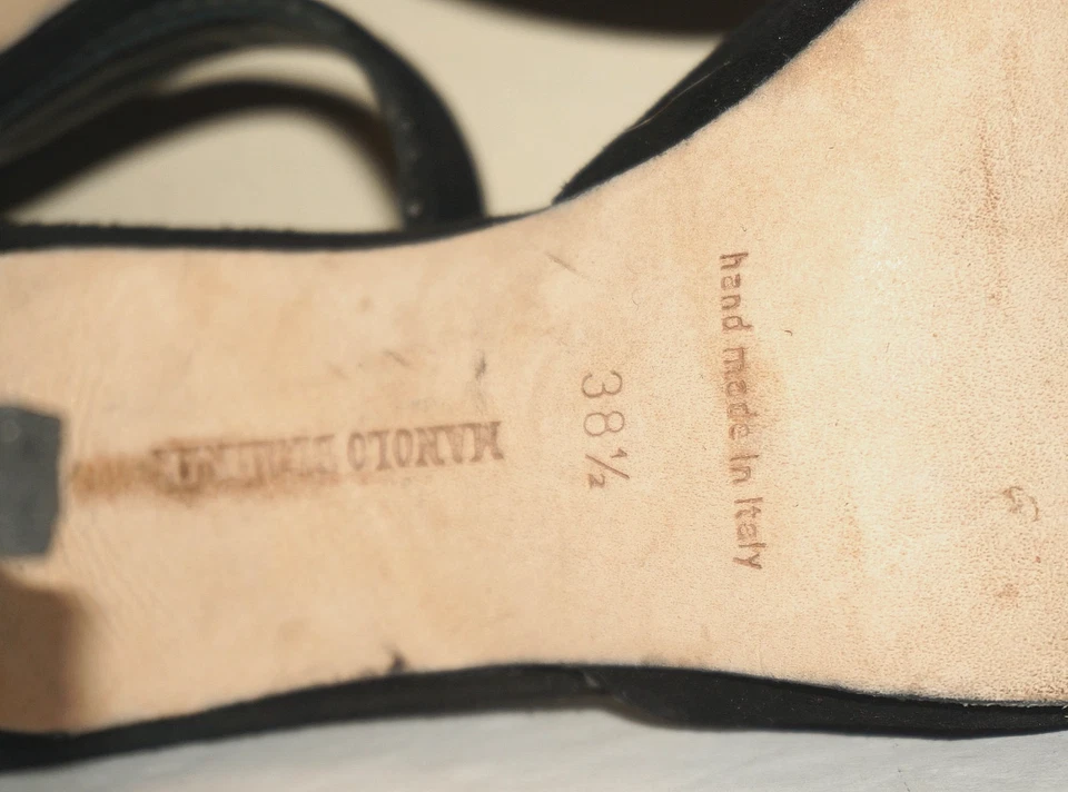 MANOLO BLAHNIK Black Suede High Heel Sandals *RUBS / EUR 38.5 ITALY - Image 3 of 4