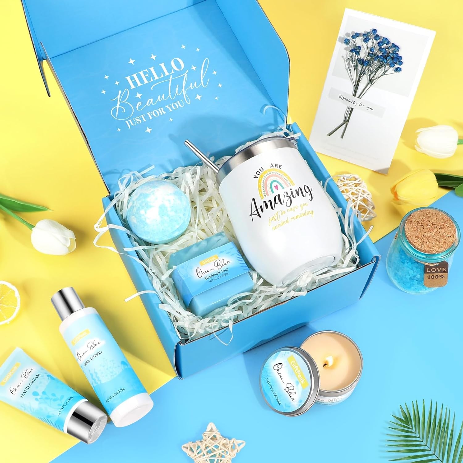 Birthday Gifts for Women, Ocean Scented Relaxing Spa Gift Baskets for Women Mom 