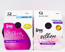 2 L'eggs Silken Mist Ultra Sheer Control Top Run Resistant BLACK MIST SzQ Tight