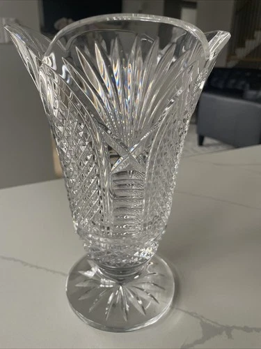 Waterford Crystal Seahorse Pedestal Vase , Scalloped Rim, Vintage
