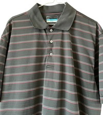 PGA TOUR Polo Shirt Mens Gray Stripe Airflux Golf Short Sleeve Performance XL