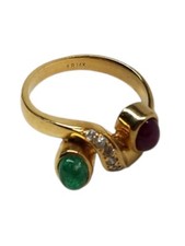 Natural Precious Ruby and Emerald Diamond Ring in 14k Solid Yellow Gold New