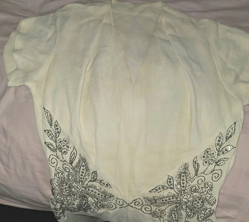 Vintage antikes Kleid 30er Jahre cremeweiß Krepp Hand Perlen - Bild 9 von 9