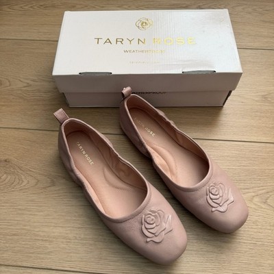 Taryn Rose Weatherproof Pale Rose Pink Leather Ballet Flats Rose Emblem Sz 10 M