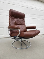 Vintage Ekornes Stressless Recliner Chrome Metal Brown 