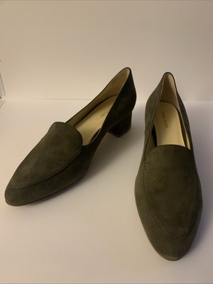 Sarah Flint Loafers Olive Suede Rosie 42 Preppy School Luxe Academia Block Heel