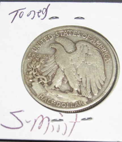 "Toned"Fine Silver 1934 s San Francisco Mint Walking Liberty Half Dollar 1/2 WLH