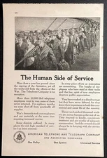 1920 AT&T Bell Telephone System post WWI print AD *The Human Side of Service*