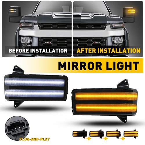 LED Dynamic Side Mirror Turn Signal Light For 20-24 GMC Sierra Chevy Silverado H