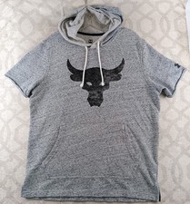 Under Armour Project Rock Terry Bull Hoodie Mens Medium Gray Short Sleeve