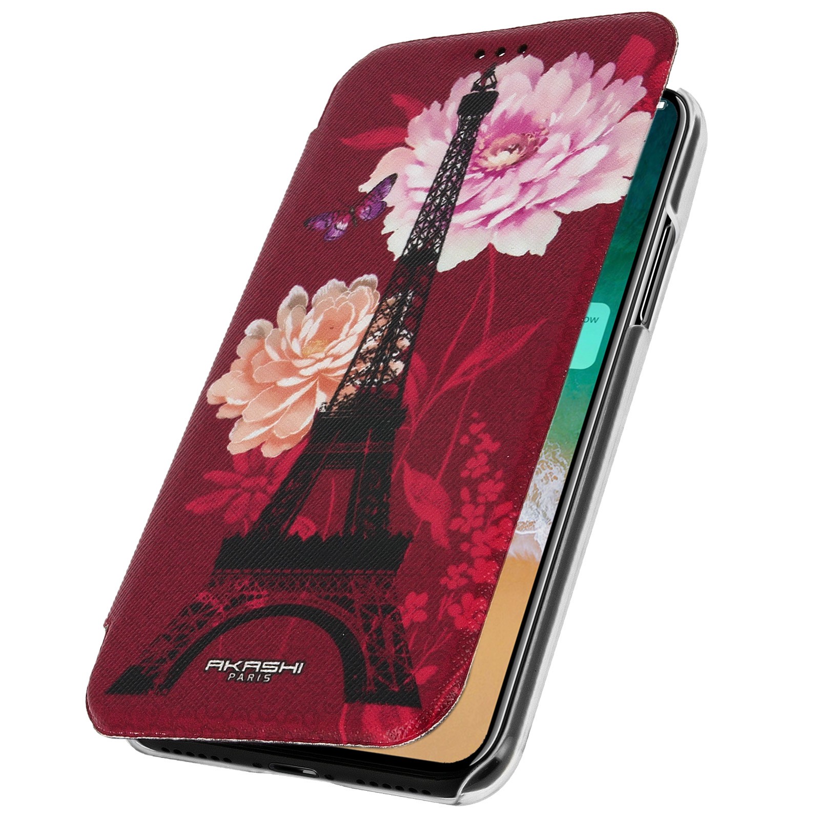 Etui portefeuille iPhone X clapet folio rouge housse de protection antichoc iPhone XS