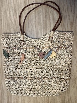 CAPPELLI Straworld Purse Tote Handbag Woven Beads Handles Summer Boho Beachy Sea