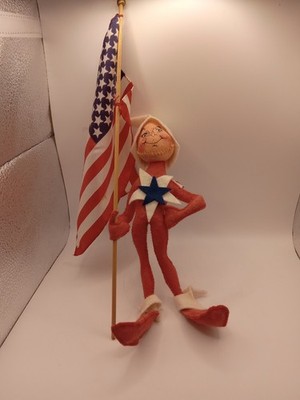 Vintage Annalee 9'' Patriotic Elf Doll 13''  USA Flag & Star MADE IN USA 