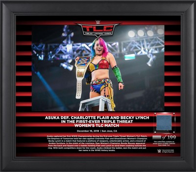 Asuka WWE Framed 15 x 17 2018 TLC Collage w/Piece of Match-Used Canvas - LE 199