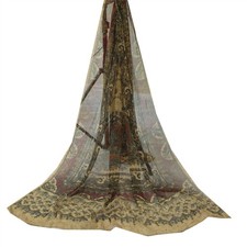 Sanskriti Vintage Beige Dupatta Long Stole Pure Georgette Silk Printed Wrap Veil