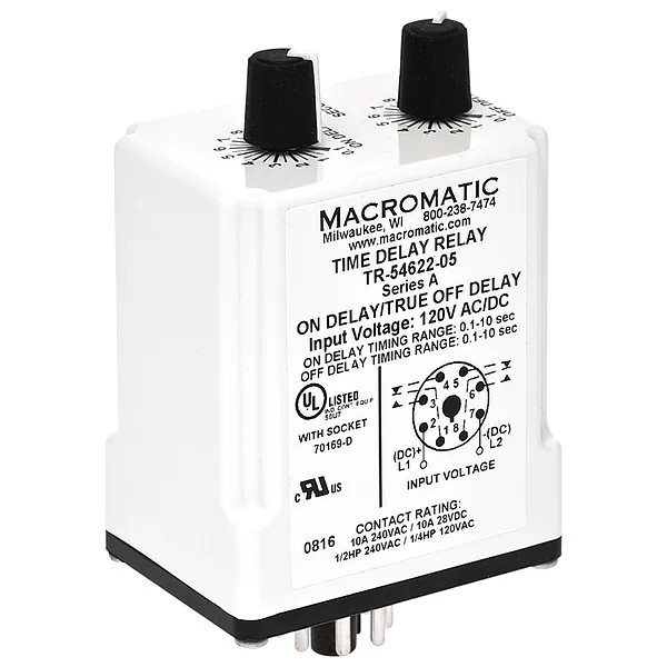Single Function Time Delay Relay, Octal, Cycle On, 1 Functions 120V AC/DC, DPDT