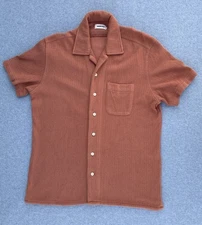 Taylor Stitch Men's Size 42 Short sleeve Camp Shirt Herringbone Pumpkin Chai